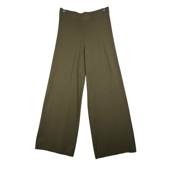Marled Knit Pants‎ Wide Leg Lounge Women M Olive Green Comfy Casual - Picture 1 of 13